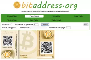 Бумажный криптокошелек на Bitaddress.org
